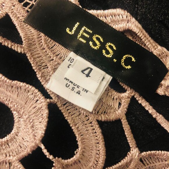 JESS C. Blush Champagne Floral Guipure Lace Short Sleeve Crop Top Blouse Sz 4 - Picture 4 of 6